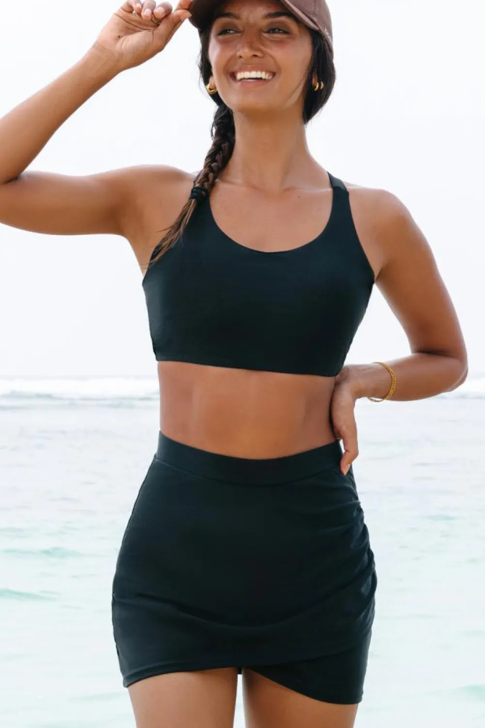 Fashion Dear-Lover Crossover Bikini Tank and Skort Swimwear Black