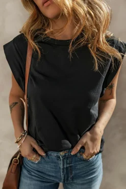 Discount Dear-Lover Cuffed Armhole Loose Tank Top Black