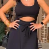 Sale Dear-Lover Cut Out Front High Waist Tank Mini Dress Black
