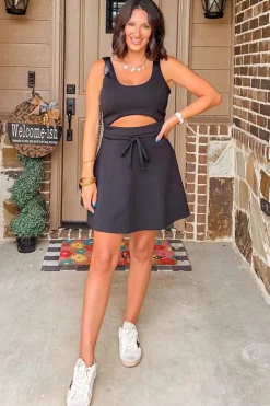 Sale Dear-Lover Cut Out Front High Waist Tank Mini Dress Black