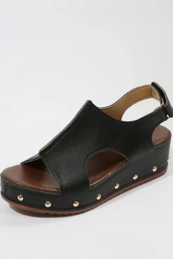 Outlet Dear-Lover Cut Out PU Leather Wedge Slippers Black
