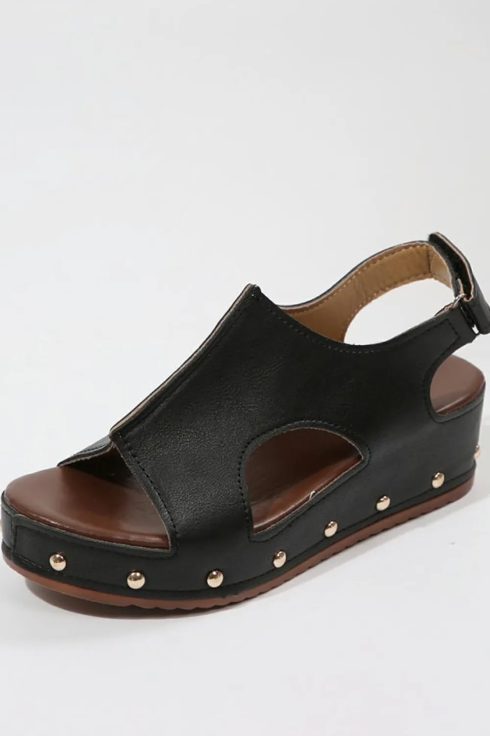 Outlet Dear-Lover Cut Out PU Leather Wedge Slippers Black