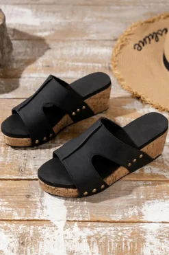 Outlet Dear-Lover Cut Out Rivet Slip-on Wedge Slippers Black