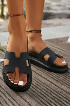 Online Dear-Lover Cutout Design Open Toe Platform Slippers (Run Small, Size Up) Black