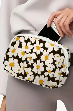 New Dear-Lover Daisy Printed Buckle Strap Crossbody Bag Black