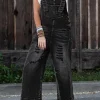 Best Dear-Lover Distressed Bib Pocket Wide Leg Denim Overall Black