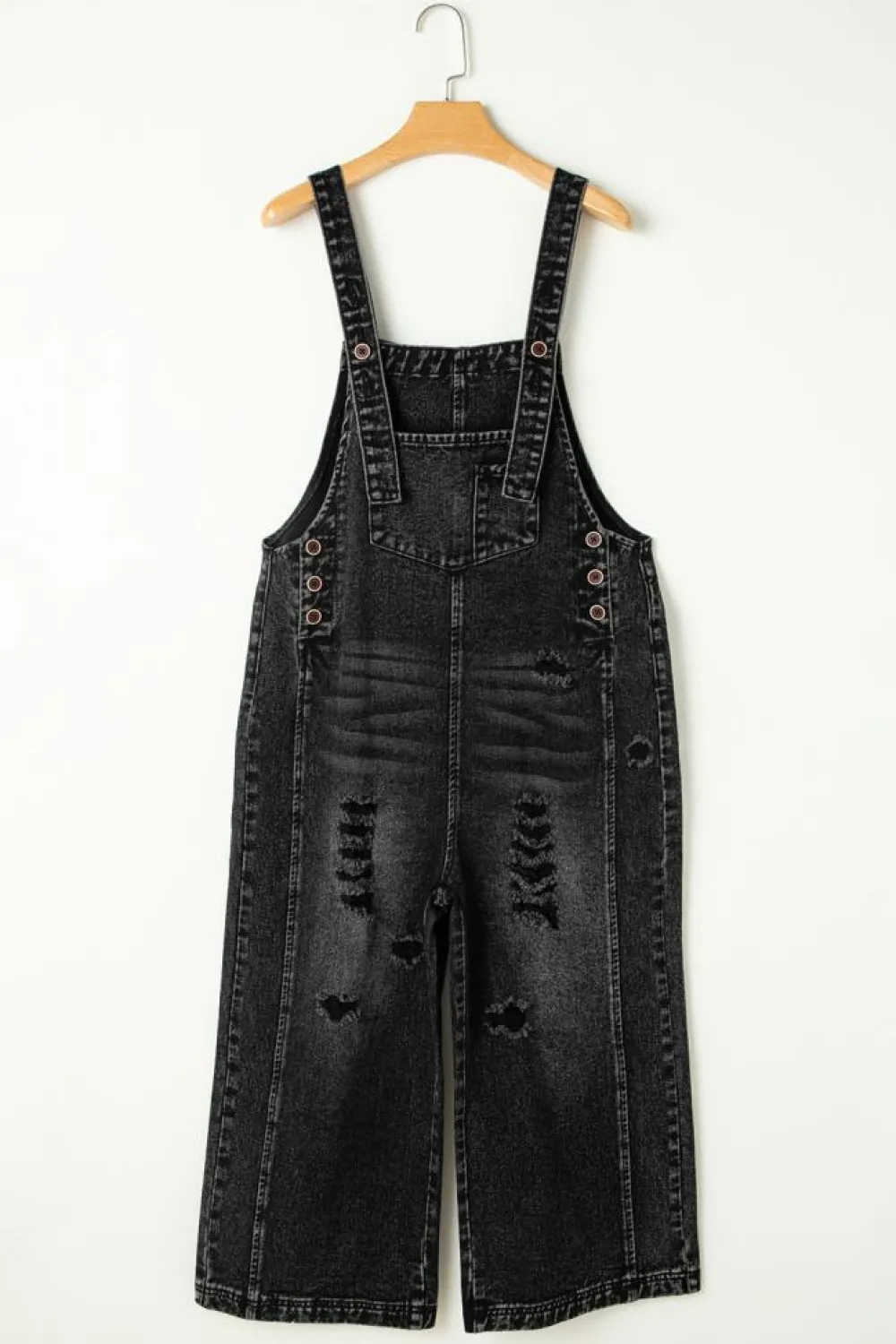 Best Dear-Lover Distressed Bib Pocket Wide Leg Denim Overall Black