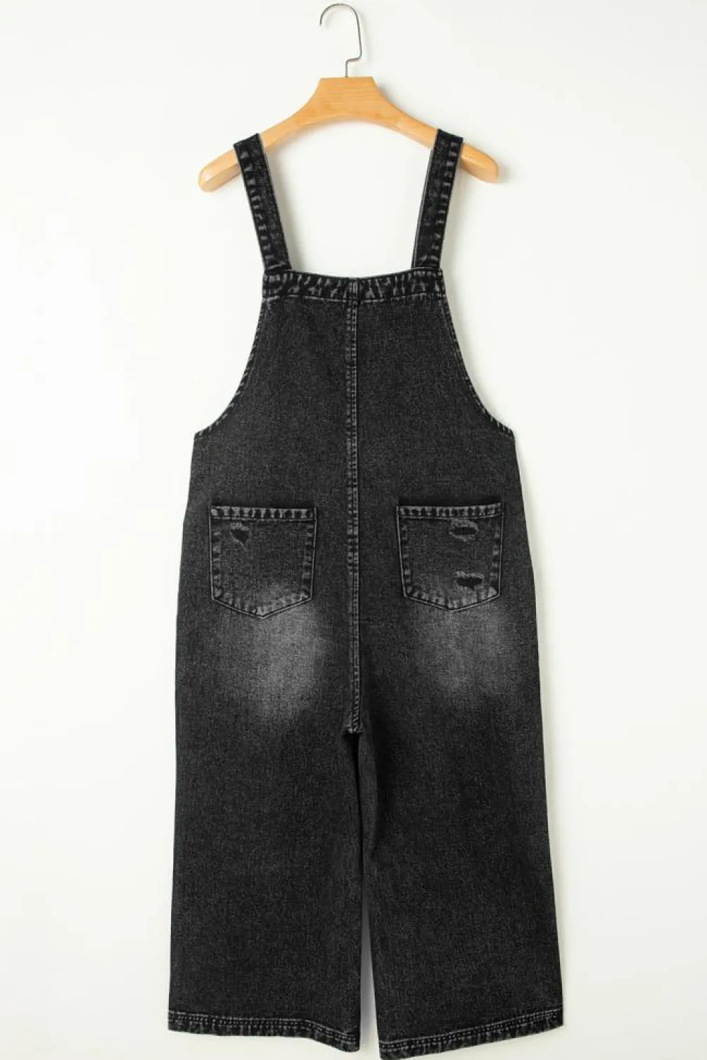 Best Dear-Lover Distressed Bib Pocket Wide Leg Denim Overall Black