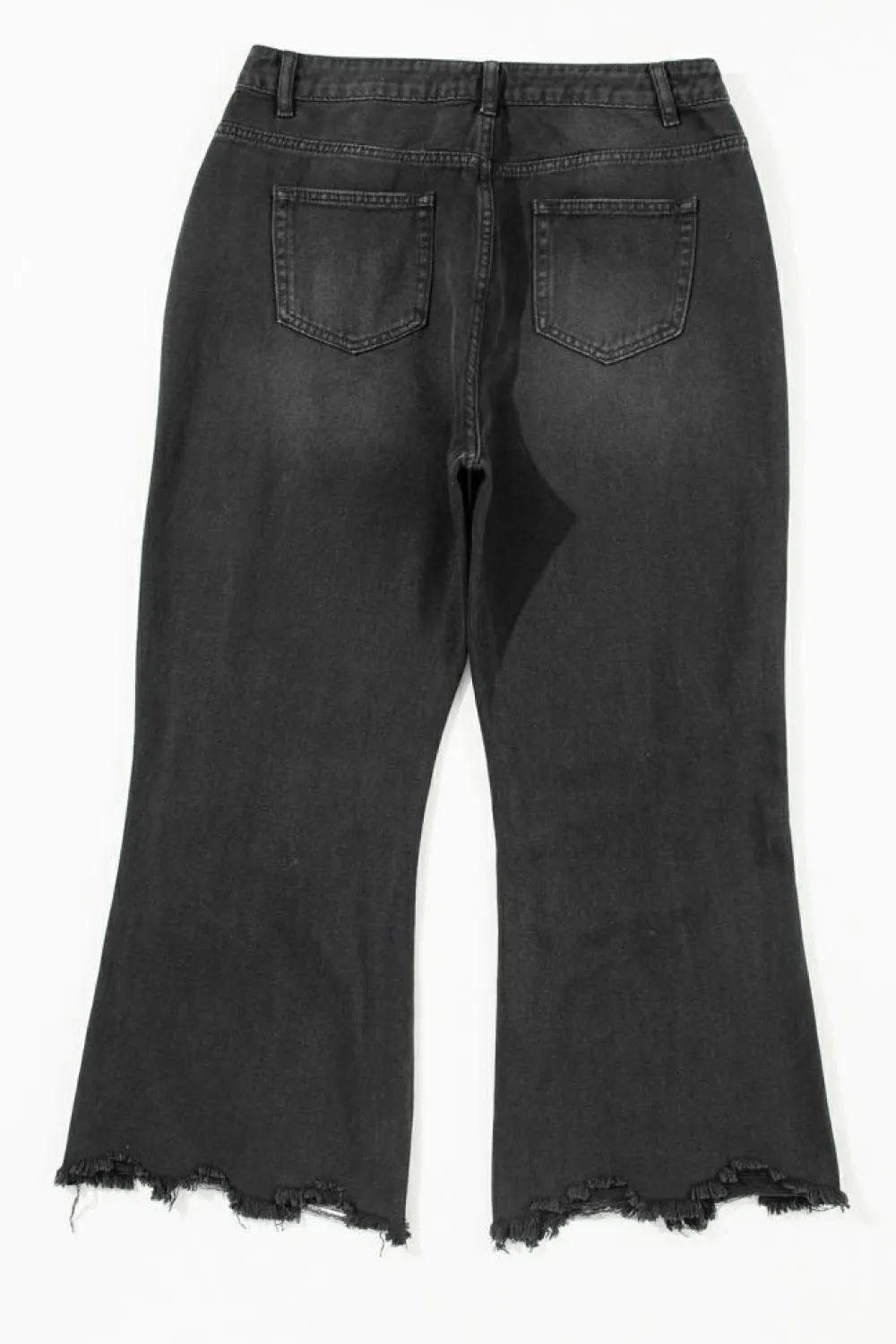 Hot Dear-Lover Distressed Hollow-out High Waist Cropped Flare Jeans Black