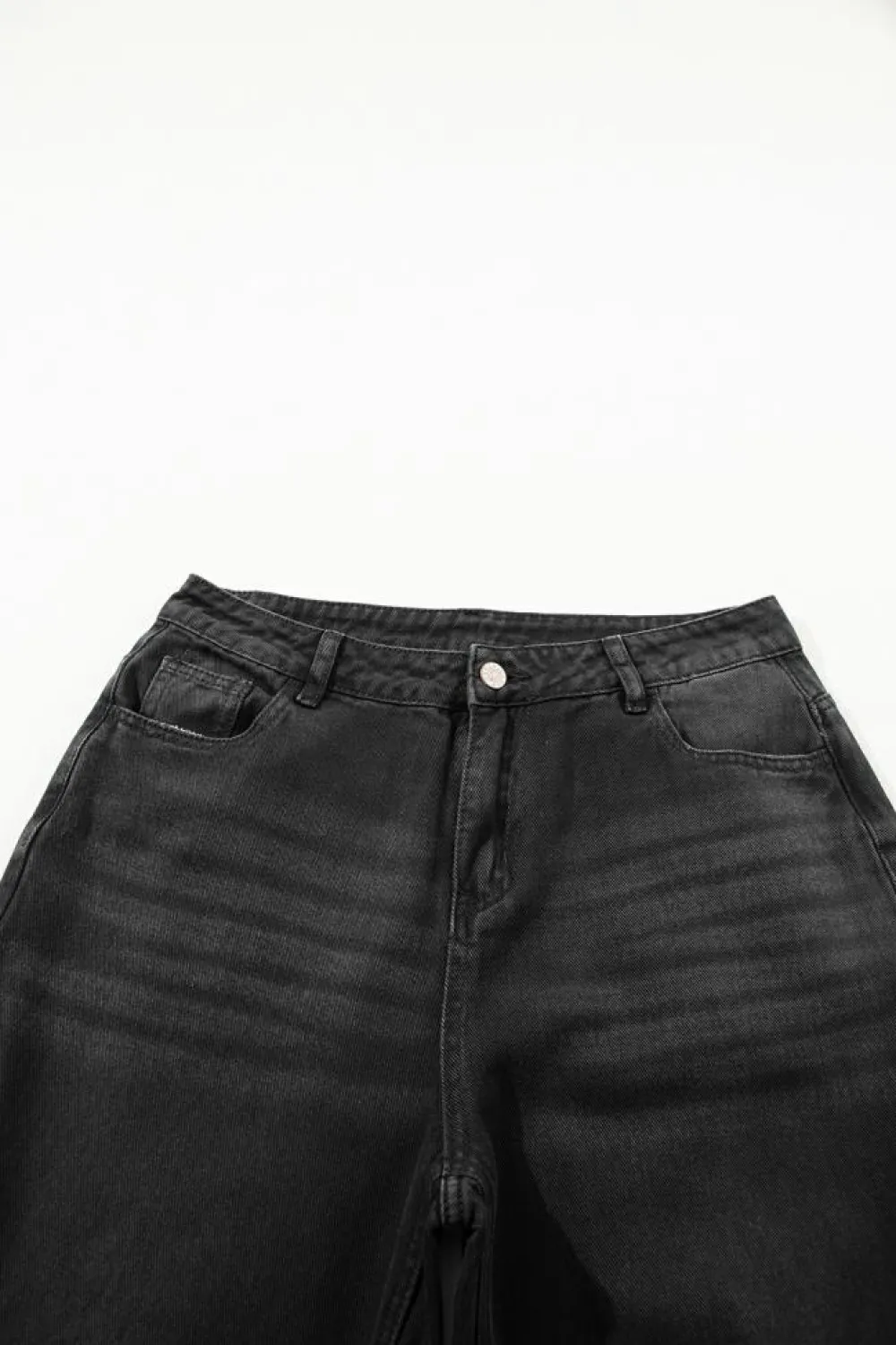 Hot Dear-Lover Distressed Hollow-out High Waist Cropped Flare Jeans Black
