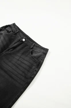 Hot Dear-Lover Distressed Hollow-out High Waist Cropped Flare Jeans Black