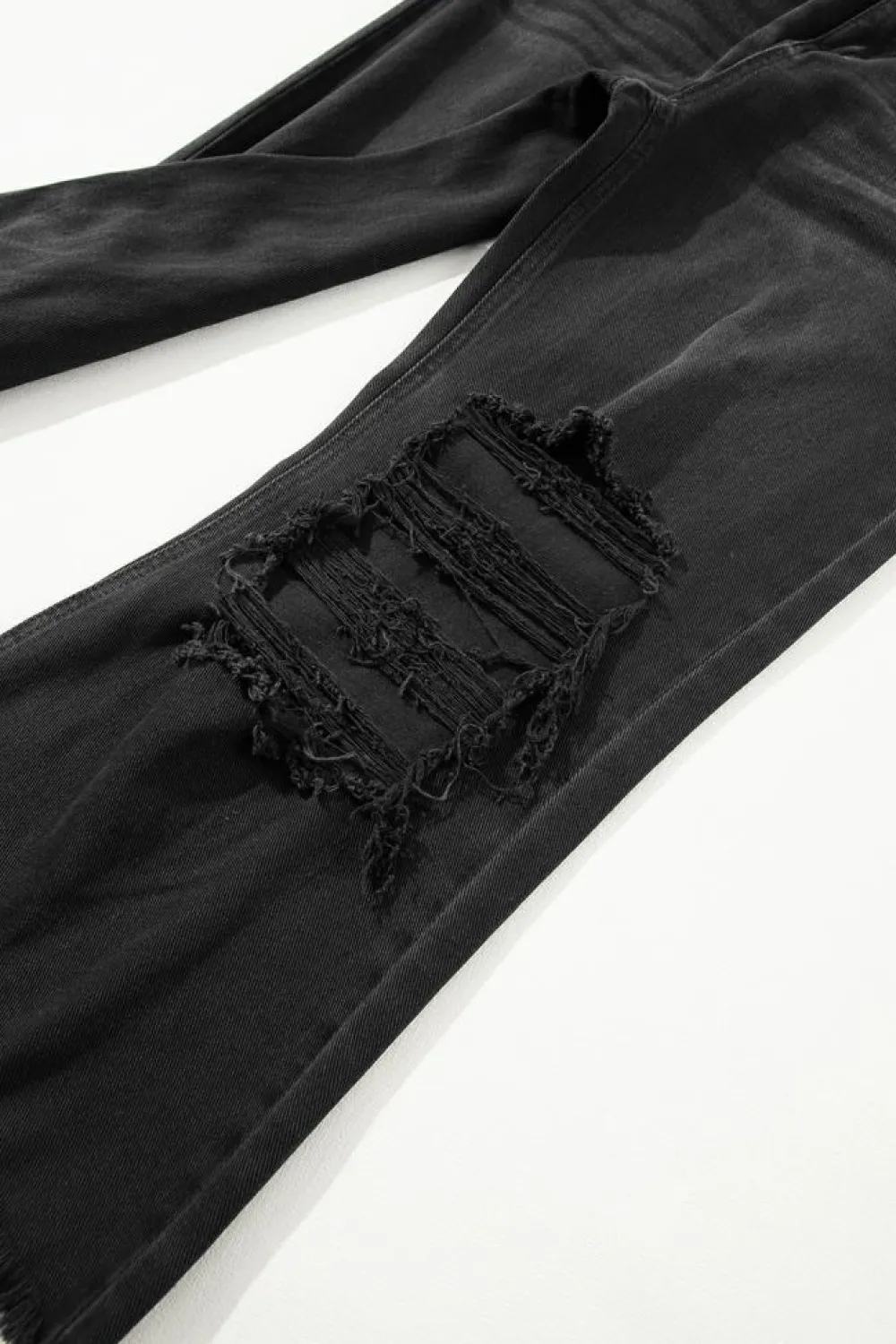 Hot Dear-Lover Distressed Hollow-out High Waist Cropped Flare Jeans Black