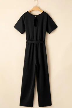 Online Dear-Lover Dolman Sleeve Belted Straight Leg Jumpsuit Black