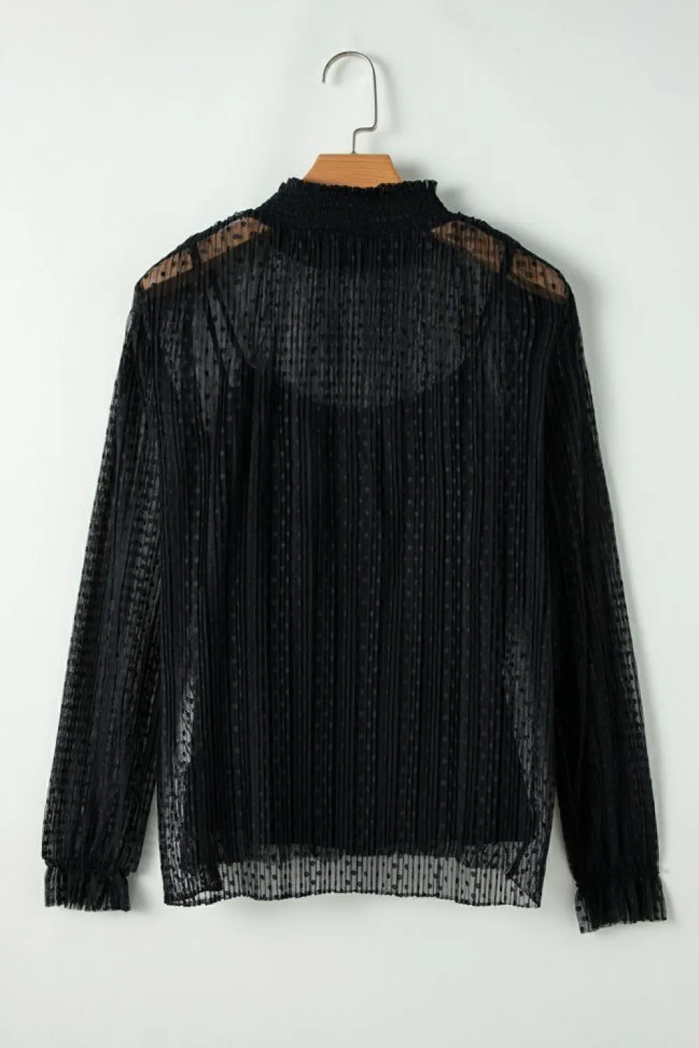 Best Dear-Lover Dotty Lace Sheer Mock Neck Long Sleeve Blouse Black