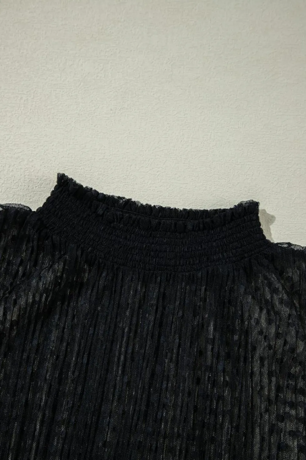Best Dear-Lover Dotty Lace Sheer Mock Neck Long Sleeve Blouse Black
