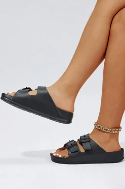 New Dear-Lover Double-buckle EVA Slippers Black