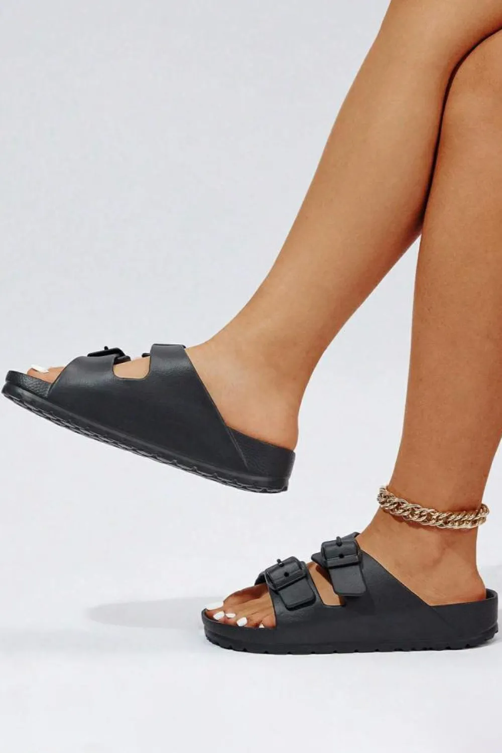 New Dear-Lover Double-buckle EVA Slippers Black