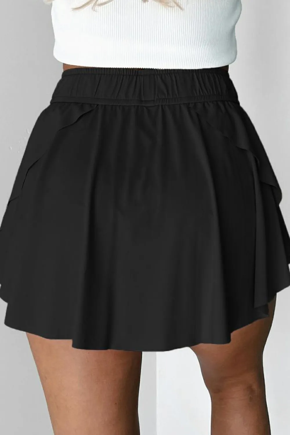 Fashion Dear-Lover Drawstring High Waist Lined Tennis Skorts Black