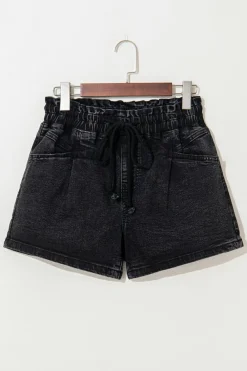 Discount Dear-Lover Drawstring High Waist Casual Denim Shorts with Pockets Black
