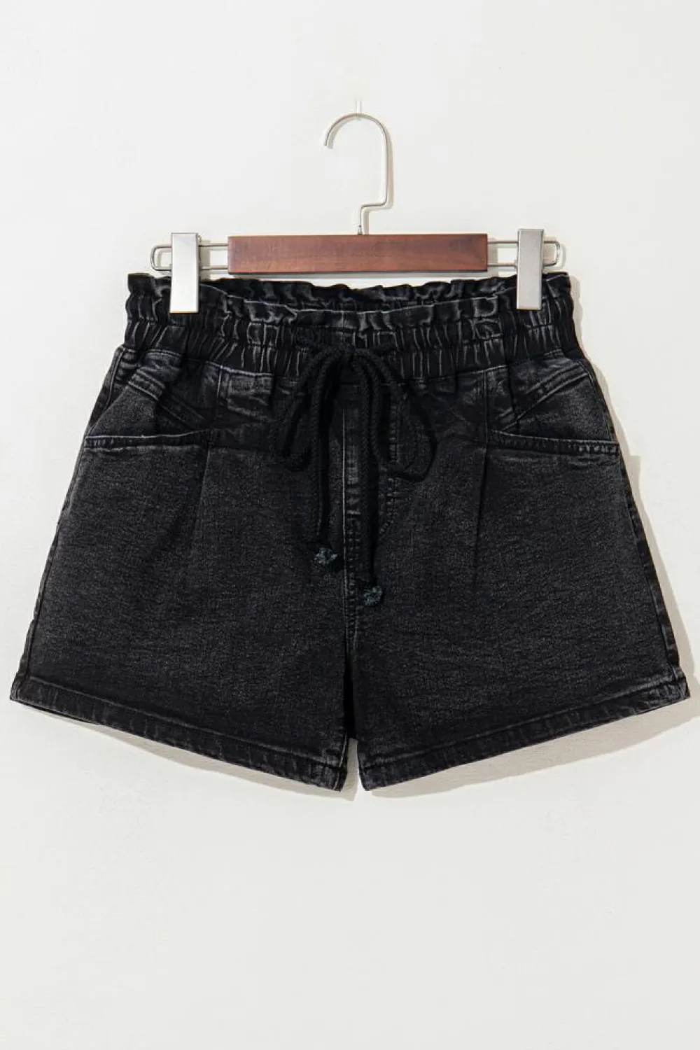 Discount Dear-Lover Drawstring High Waist Casual Denim Shorts with Pockets Black
