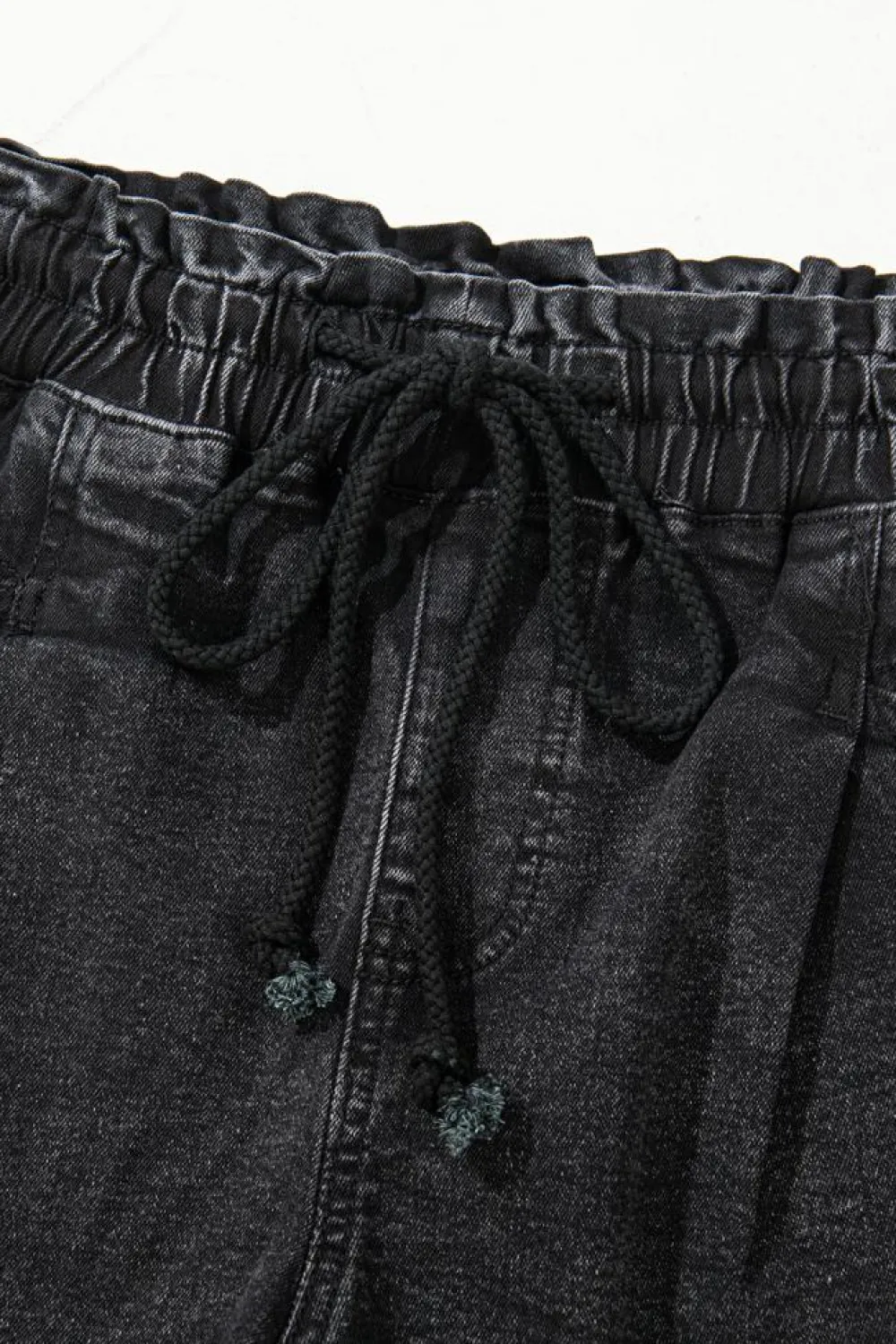Discount Dear-Lover Drawstring High Waist Casual Denim Shorts with Pockets Black