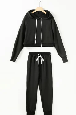 Discount Dear-Lover Drawstring Hoodie and High Waist Pants Lounge Set Black