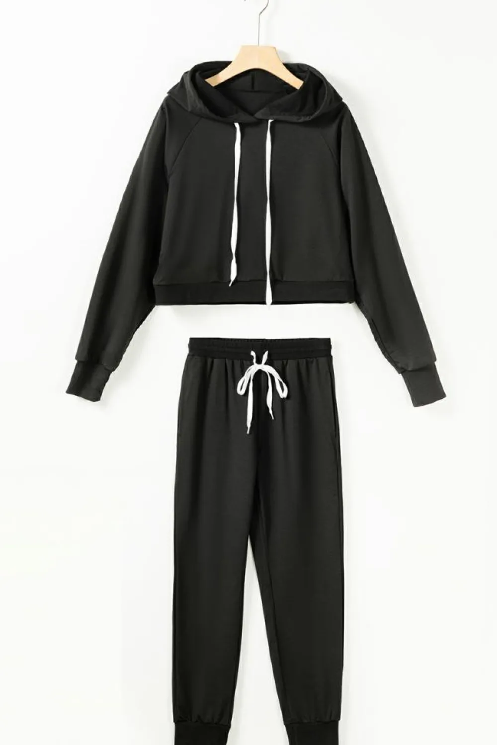 Discount Dear-Lover Drawstring Hoodie and High Waist Pants Lounge Set Black
