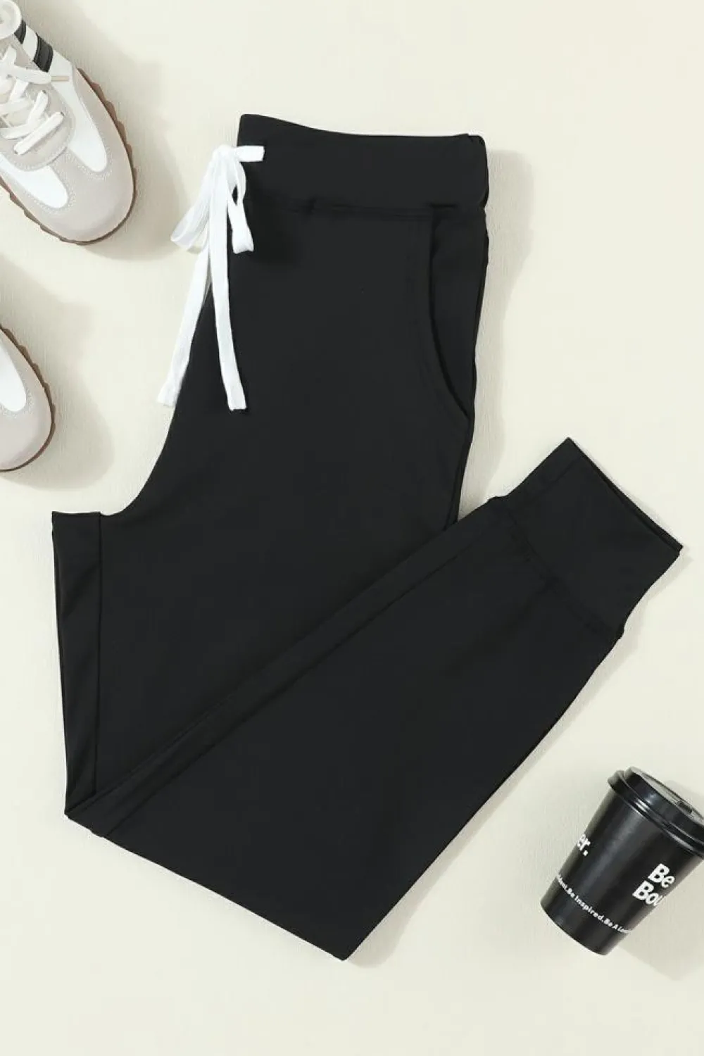 New Dear-Lover Drawstring Waist Pocketed Joggers Black