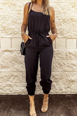 New Dear-Lover Drawstring Waist Spaghetti Straps Jumpsuit Black