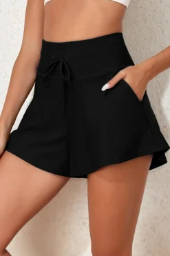 Clearance Dear-Lover Drawstring Wide Leg Swim Shorts Black