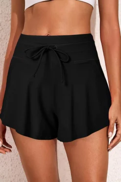 Clearance Dear-Lover Drawstring Wide Leg Swim Shorts Black