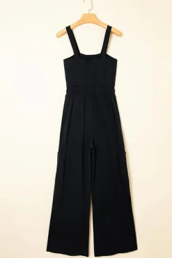 New Dear-Lover Drawstring Wide Leg Cargo Pockets Sleeveless Jumpsuit Black