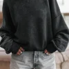Clearance Dear-Lover Drop Shoulder Crew Neck Pullover Sweatshirt Black