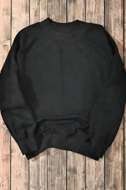 Clearance Dear-Lover Drop Shoulder Crew Neck Pullover Sweatshirt Black