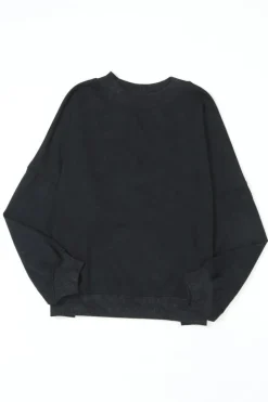 Clearance Dear-Lover Drop Shoulder Crew Neck Pullover Sweatshirt Black