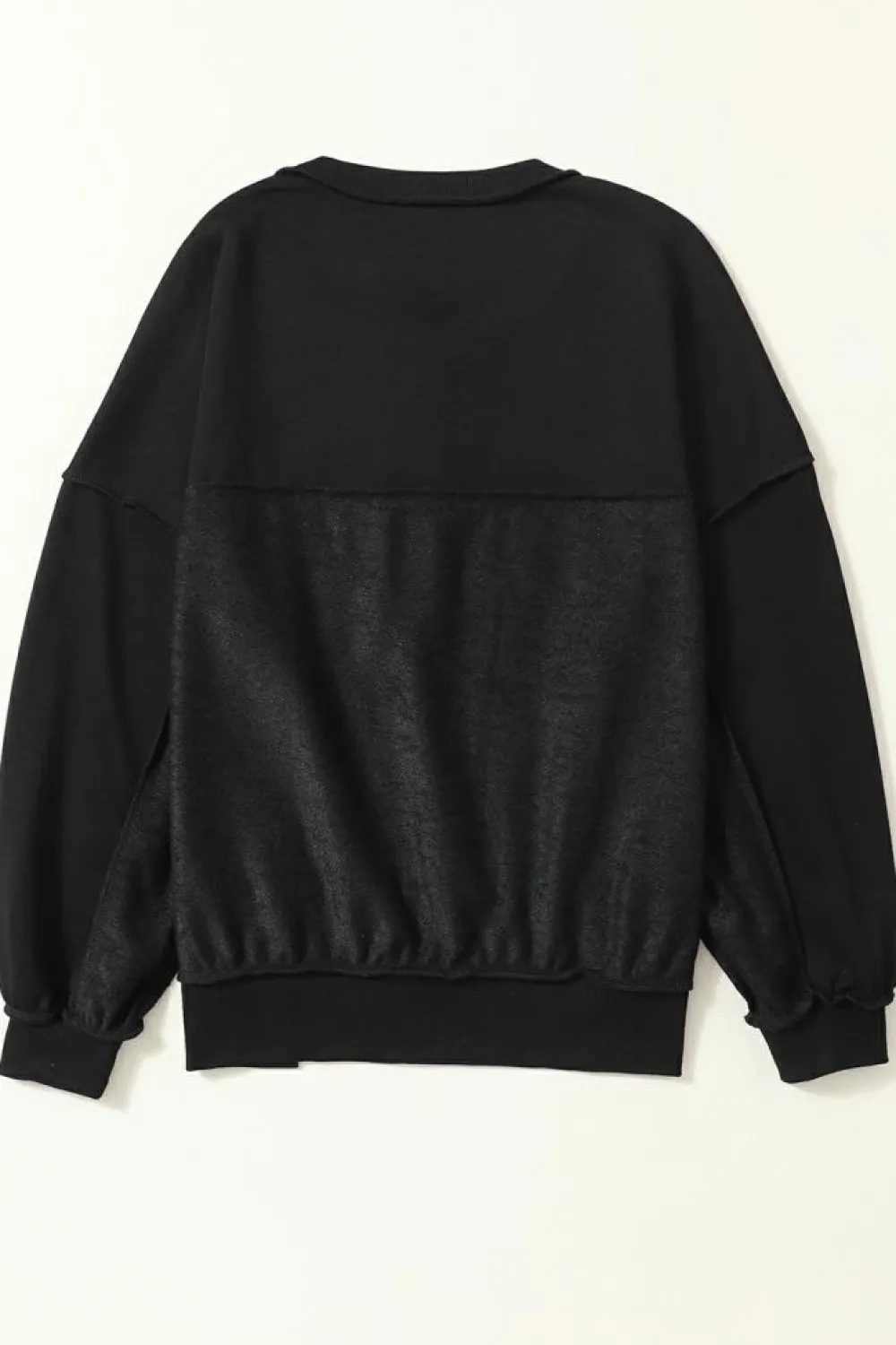 Clearance Dear-Lover Drop Shoulder Henley Buttons Sweatshirt Black