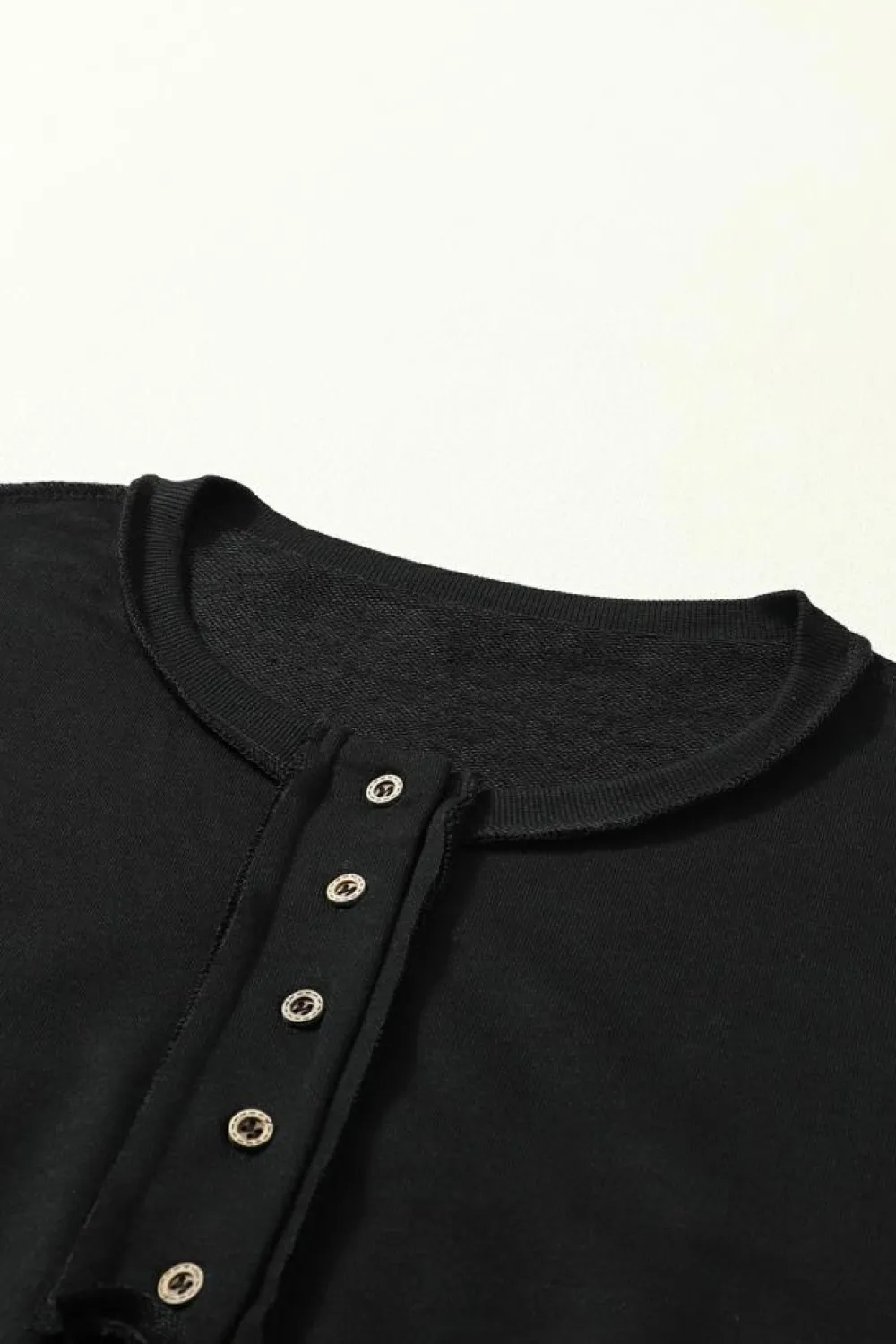 Clearance Dear-Lover Drop Shoulder Henley Buttons Sweatshirt Black