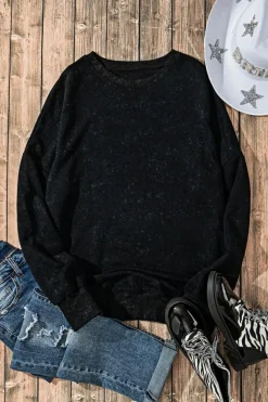 Online Dear-Lover Drop Shoulder Ribbed Trim Oversized Sweatshirt Black