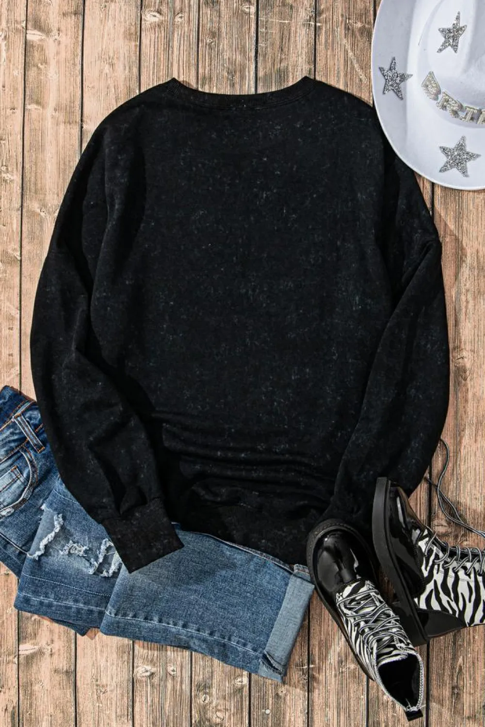 Online Dear-Lover Drop Shoulder Ribbed Trim Oversized Sweatshirt Black