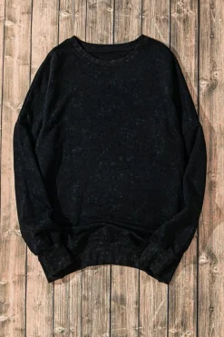 Online Dear-Lover Drop Shoulder Ribbed Trim Oversized Sweatshirt Black