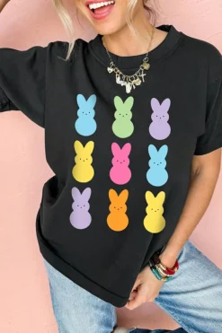Outlet Dear-Lover Easter Rabbit Print Crew Neck T Shirt Black