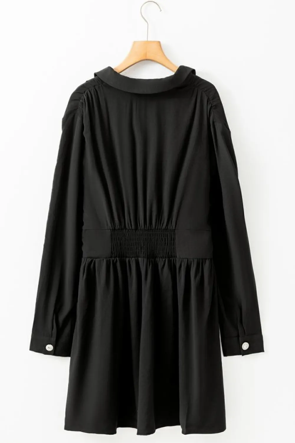New Dear-Lover Elastic Cinched High Waist Long Sleeve Shirt Mini Dress Black