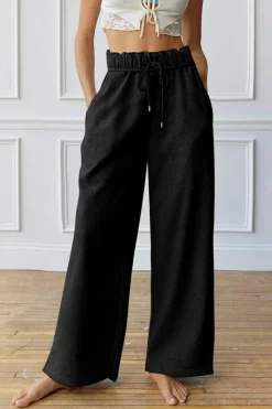 Fashion Dear-Lover Elastic High Waist Drawstring Sweatpants Black