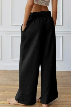 Fashion Dear-Lover Elastic High Waist Drawstring Sweatpants Black
