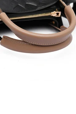 Best Dear-Lover Embossed Leather Multi-functional Shoulder Bag with Handle Black