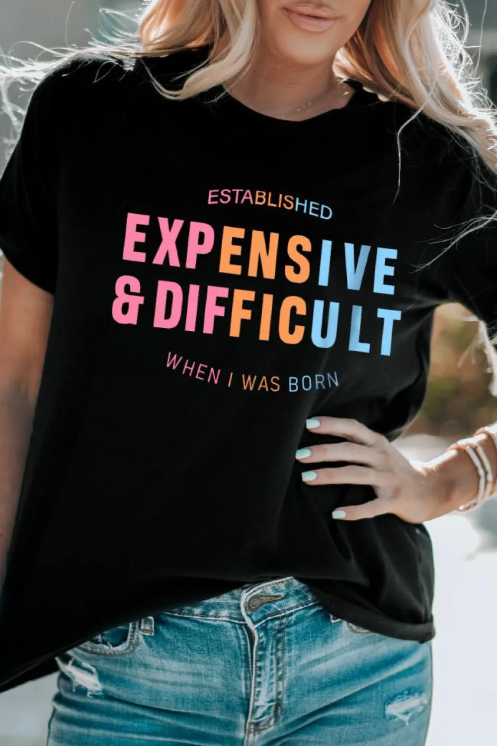 Discount Dear-Lover EXPENSIVE&DIFFICULT Graphic Tee Black