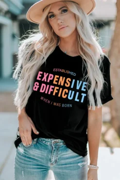 Discount Dear-Lover EXPENSIVE&DIFFICULT Graphic Tee Black