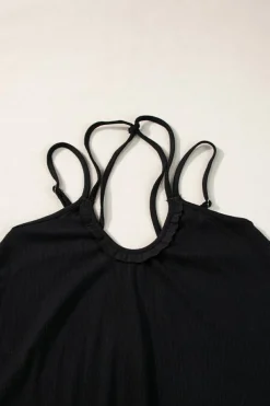 Online Dear-Lover Exposed Seam Detail Double Straps Tank Top Black