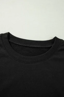 New Dear-Lover Exposed Seam Drop Shoulder Round Neck Sweatshirt with Slits Black