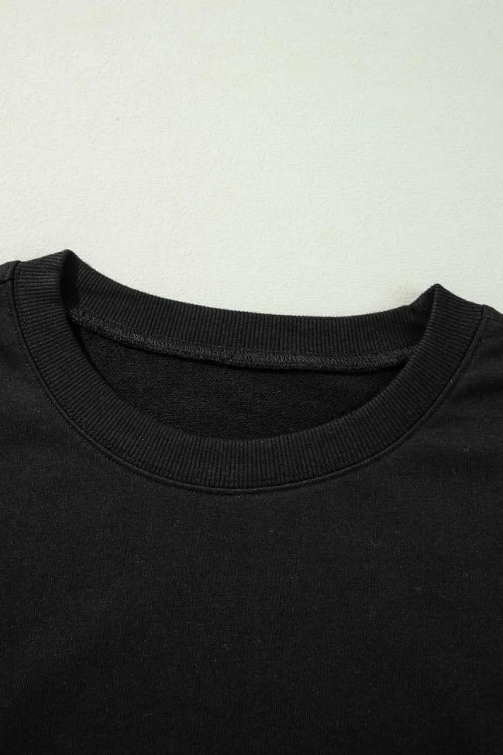 New Dear-Lover Exposed Seam Drop Shoulder Round Neck Sweatshirt with Slits Black